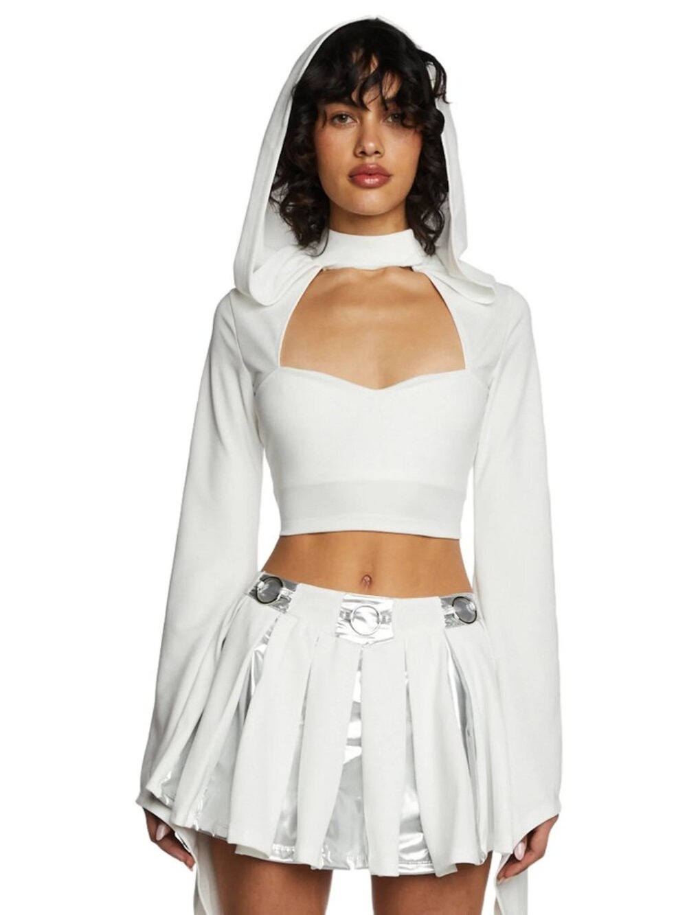 Trickz N Treatz Dolls Kill white hooded crop top